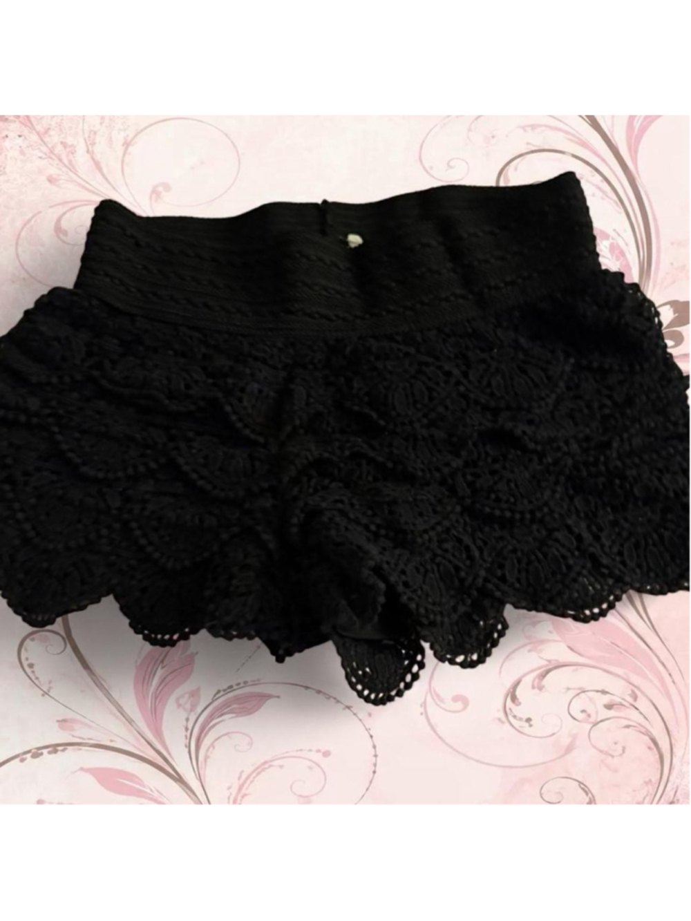 Black lace shorts ruffles